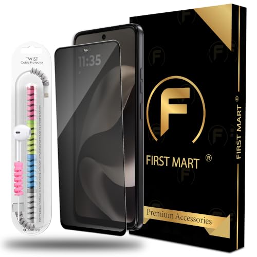 Image of FIRST MART Privacy Tempered Glass for Motorola G77 Power with Cable Guard & Installation Kit | Anti-Spy 9H Screen Protector, Edge-to-Edge, Case-Friendly | Black