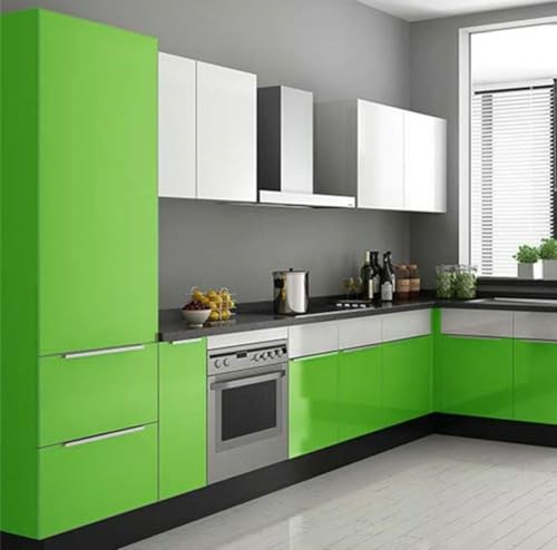 Image of HOME13 Green Glossy Wallpaper Peel & Stick Wallpaper Vinyl Self-Adhesive Removable Wallpaper Thicken Waterproof Wallpaper for Kitchen Countertop Cabinet (24x96 Inch)