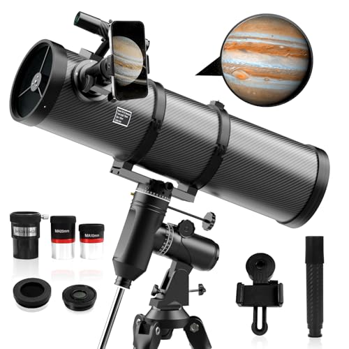 Image of Aurosports Telescope 150EQ Reflector Telescopes for Adults Astronomy - Professional 150mm Aperture Telescope for Beginners with EQ Mount, Phone Adapter, Moon Filter, 2X Barlow Lens, Stable Tripod