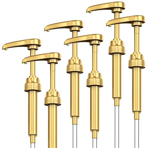 6 Pcs Coffee Syrup Pumps, Syrup Pump Dispenser for 750ml / 25.4oz Davinci and Skinny Syrup Bottles (Gold), Syrup Pump Dispenser for Kitchen Dining Coffee Bar