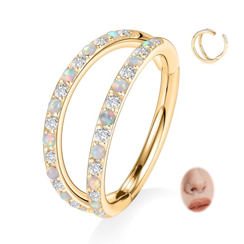 FUNLMO Double Septum Nose Ring 16G Helix Daith Cartilage Conch Lobe Piercing Jewelry Septum Jewelry Cartilage Earring Hoop Surgical Steel Septum Clicker Daith Helix Rook Earrings 10mm Gold