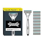 Wilkinson Sword Quattro Titanium Men's Razor for Sensitive Comfort, Great Addition to Wash Bags for Men's Grooming, Shavers for Sensitive Skin, 1 Reusable Razor Handle and 9 Refill Blades Pack