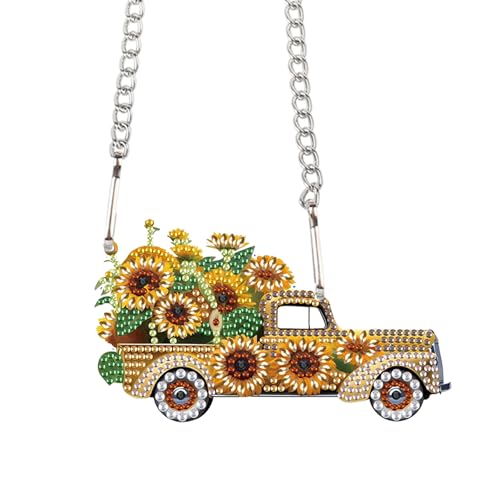 Image of AiYuanzsh Sunflower Car Diamond Painting Pendant Kit, 5D DIY Acrylic Rhinestone Diamond Art Hanging Ornament with Chain, Paint by Number Decorative Art for Wall, Home Decor Gift for Adults