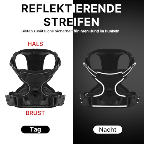 Demigreat Hundegeschirr Mittelgroße Grosse Hunde, Anti Zug Hundegeschirr Gepolstert mit Griff, Atmungsaktiv Reflexstreifen Verstellbar Brustgeschirr