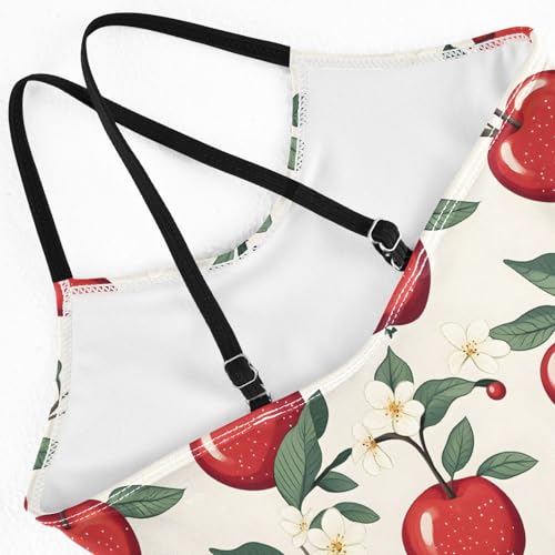 senya Girls Swimsuits One-Piece Swimwear Tie Bathing Suit Beach Summer Round Neck 7-8T Red Apple Pattern4