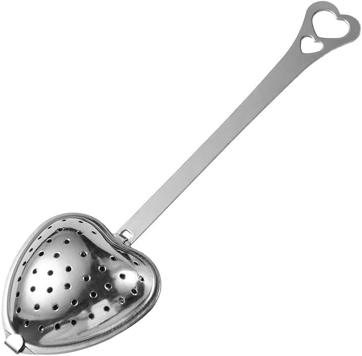 Stainless Steel Heart-shaped Tea Strainer Spoon, Silver Long Grip Handle Tea Filter Tea Infuser Spoon Tea Strainers