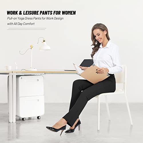 Dayoung Women's Yoga Dress Pants Work Office Business Casual Slacks Stretch Regular Straight Leg Pants With Pockets Y68-Black-L #TOP4