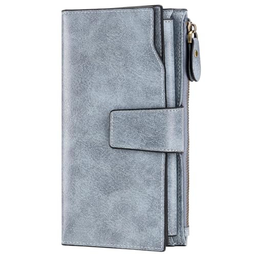 SENDEFN Women Leather Wallets RFID Blocking Clutch Card Holder Ladies Purse with Zipper Pocket