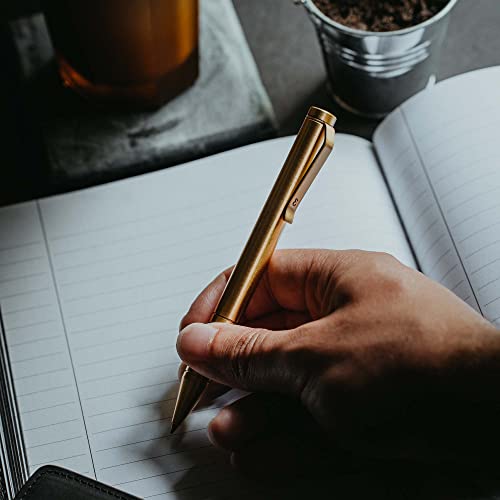 Everyman Brass Mini Twist Grafton Pen & Ink Bundle - Luxury Metal Writing Edc Pen With Extra 3-Pack Of Black Gel Pen 0.7Mm Refills #TOP5