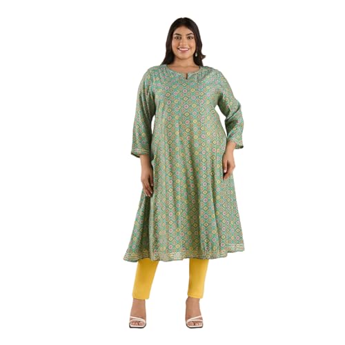 Image of BIG HELLO - THE PLUS LIFE Women's Polyester Blend Kurti Green