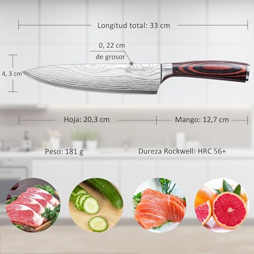 Miniatura 2 de Paudin Cuchillos Cocina Profesional De 20 Cm, Cuchillo De Chef Para Chef, Cuchillo Multiusos De Acero Inoxidable Al Carbono, Hoja Súper Afilada Con Mango Ergonómico, Cuchillos De Cocina