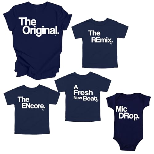 Matching Graphic Shirts, Sister Brother, Sibling T-Shirt, Family Outfits, Navy - The Original The Remix The Encore (3-6 Months, Mic Drop)
