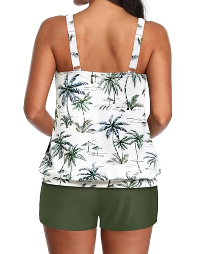Image of Aqua Eve Two Piece Women's Tankini Swimsuits Blouson Swim Tank Top with Shorts Modest Bathing Suits