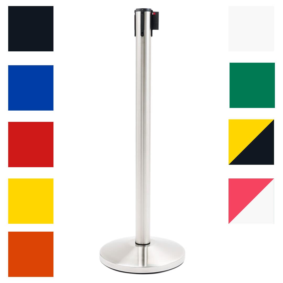 Danieli Store - Postes Separadores en Acero con Cinta de 3mt amarillo y negro- Postes con Base Reforzada y Goma Antideslizante - Poste con Cinta Retráctil y con Sistema de Seguridad (Amarillo y negro)