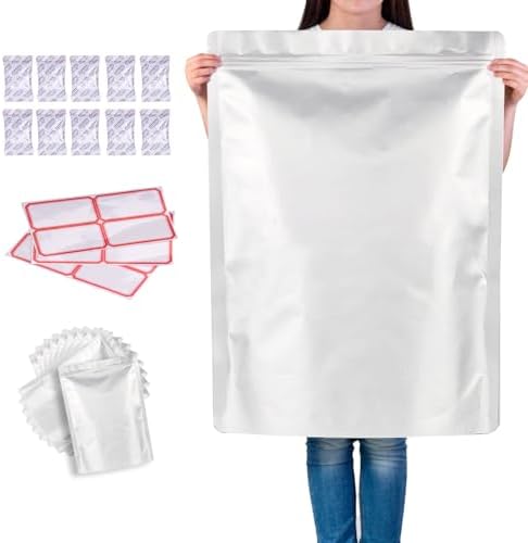 5x 5 Gallonen Mylar-Beutel (5 Mil) + 10 Sauerstoffabsorber (2000cc) Für Langzeit-Lebensmittellagerung