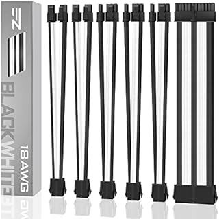EZDIY-FAB PSU Cable Extension Sleeved Custom Mod GPU PC Power Supply Soft Nylon Braided with Comb Kit 24PIN/3x 8PIN to 6+2Pin/ 2X 8PIN to 4+4PIN-300MM/11.8in - Black/White
