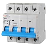 IXTRIMA Interruptor magnetotérmico automático 4P 20A 380V 6kA MCB C20 ocupa 4 módulos DIN