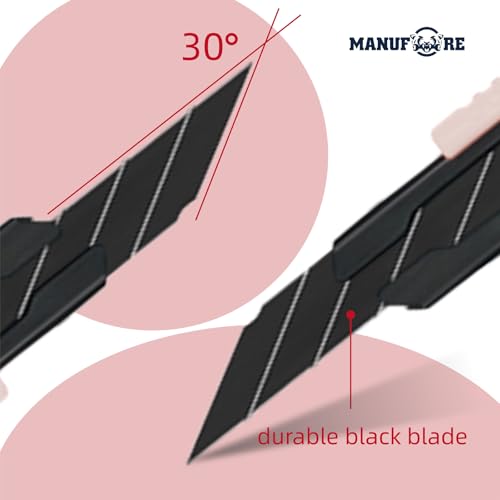 Image of MANUFORE 5pcs 9mm Snap-off Knives with 30-Degree Precision Blade | Pink, Safety Auto-lock, 30-Degree Sharp Blade, Lightweight Portable, Retractable Film Cutting Knife for Paper, tint, decals