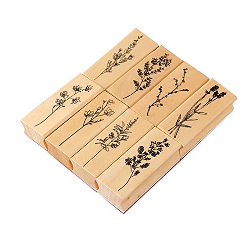 Yansanido Pack Of 8 Pcs Plant And Flower Shape Wooden Rubber Stamps 2.5 Inch X 1 Inch X 0.6 Inch For Diy Craft Card And Photo Album (8Pcs Plant & Flower-02) #TOP30