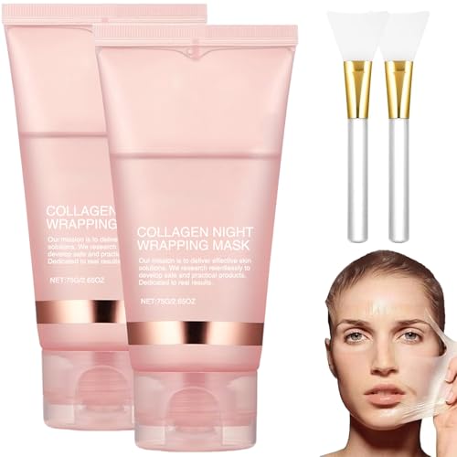 Pipihome Mascarilla de Colageno, Peel off Mascarilla Facial de Colágeno para Envolver Durante la Noche, Mascarilla Colageno Facial Coreana, Collagen Mask Hidratación Intensa, Proporciona Firmeza