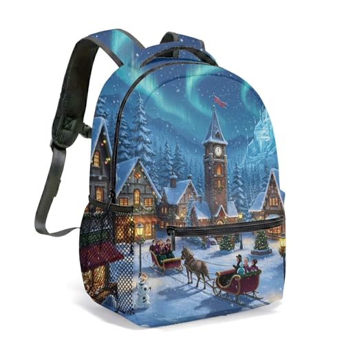 Mochila Magical Winter Snowy Village Aurora de 40,6 cm com estampa total de 360 graus Fantasy Castle Graphic Holiday Designer Bag, 01, Large