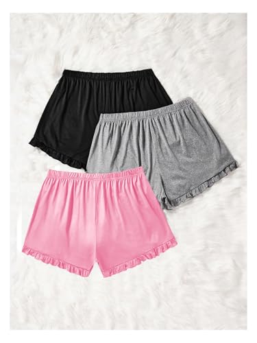 Image of Milumia Women's Plus Size Pajama Shorts Ruffle Hem Sleep Lounge Pj Shorts | 3 Pack,Elastic Waist ,Stretchy,Comfortable,Home Living,Sleepwear