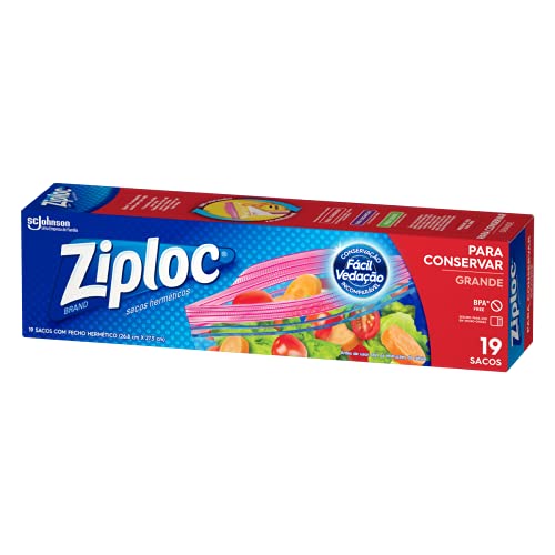 Ziploc Saco Hermético Organizador de Geladeira para Alimentos, Tamanho Grande 26,8 cm x 27,3 cm, com