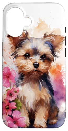 Floral Yorkie Puppy Yorkshire Terrier Watercolor Case for iPhone 16
