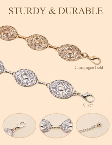 Image of TOPACC Gold Chain Belts for Women Fashion Thick Metal Link Waist Belt | Chunky adjustable gold belt for dresses jeans pants country concerts cowgirl outfits