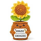 EQUIK PRODUCTS Regalo Maestra/Insegnante – Girasole Uncinetto “Grazie per avermi aiutato a crescere” – Idea Regalo Fine Anno per Insegnanti, Maestro o Educatrice – Peluche Girasole Positivo