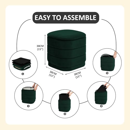 PINPLUS Storage Ottoman with Tray, Bottle Green Velvet Square Footstool by PINPLUS - Used condition - Image 4