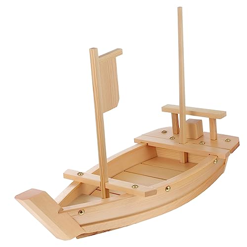BEBEMOKO Plateau De Service à Sushis en Bois Naturel 50 Cm Assiette à Sushis pour Restaurant Et Maison Plateau Bateau Écologique Présentation Sashimis Usage Fête Et Dîner Familial