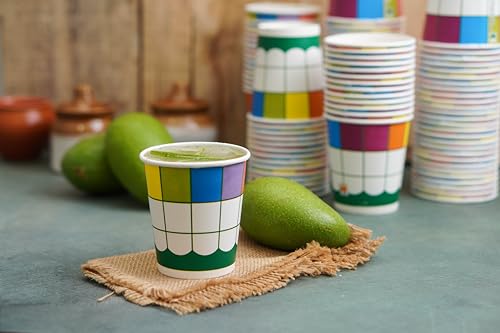 PARICOTT 200ml - 100 Cups | Square Printed Disposable Paper Cups | Use & Throw for Tea, Coffee, Juice, Water, Wine, Cocktail, Party, Picnic, Events, Wedding - Eco-Friendly