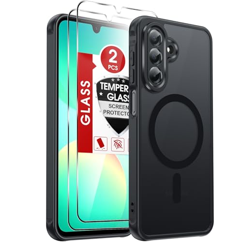 LeYi Magnetic for Samsung Galaxy A26 5G-Phone Case: Galaxy A26 5G Case Fit for MagSafe with 2 Tempered Glass Screen Protector Full Camera Protection Translucent Matte Back Slim Thin Cover Black
