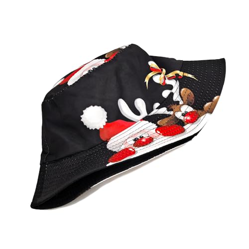 Image of Bucket Hat for Women Men,Travel Sun Beach Cap,Unisex Fishing Outdoor Boonie (Christmas Santa)