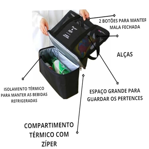 Bolsa de Praia Piscina Com Compartimento Térmico Impermeável Sacola Feminina Academia Grande Passeio