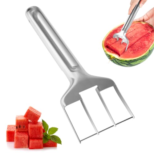 Watermelon Fork Cutter Slicer Tool, Stainless Steel Fruit Cutter Watermelon Cutting Tool for Home Party Camping Kitchen Gadget