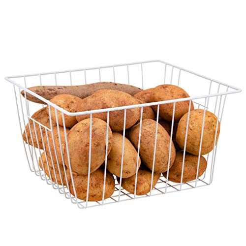 Freezer Basket Organizer, Refrigerator Metal Wire Storage Divider, Household Container Bins With Handles For Kitchen, Pantry, Cabinet, Closets - Pearl White (6, 11In X 10In X 5.5In) #TOP3