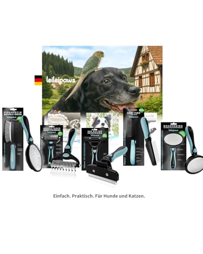 LeileiPaws Entwirrkamm & Breitzahnkamm für Hunde & Katzen – Fellpflegekamm gegen Knoten, lose Haare & Schmutz – Edelstahlzähne, ergonomischer Anti-Rutsch-Griff, für Langhaar & Lockiges Fell Haustiere