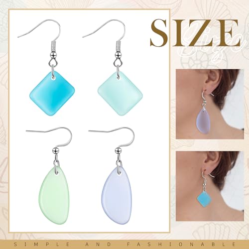 Kigeli 4 Pairs Sea Glass Earrings Recycled Sustainable Include 2 Charming Drop Earrings 2 Square Handmade Earrings for Women Ocean Beach Jewelry Christmas Gift Teacher Coworker Birthday Thanksgiving2