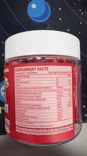 Image of Magnesium Glycinate Soft Chews, Strawberry Flavor.Chewable Sugar Free Potassium Magnesium Chews with Magnesium Glycinate, Vitamin D, B6, and CoQ10 for Calm Support & Sleep for Adults, 60 Days Supply