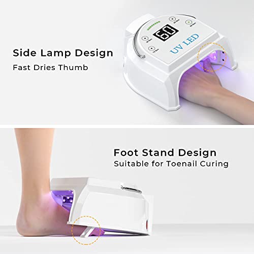 Image of 80W Professional Cordless UV LED Nail Lamp, UV Lights for Nails with 45 Beads and Rechargeable Battery, Portable LED Gel Nail Curing Dryer, Nail Polish Machine for Salon or Home, White