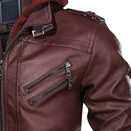 Maiyifu-GJ Motorcycle Jacket for Men PU Faux Leather Removable Hooded Bomber Jacket Vintage Casual Zip Up Warm Winter Coat4