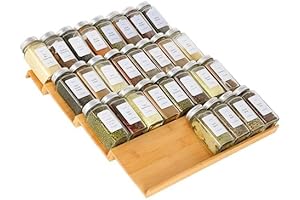 Spice Drawer Organizer: Expandable 4-Tier Bamboo Rack for Kitchen