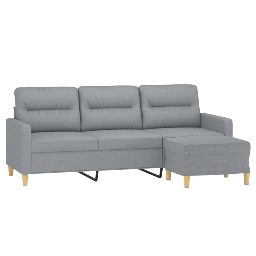 GuyAna Sofá de 3 plazas con Taburete de Tela Gris Claro 180 cm Sofa Chaise Longue Barato Sofa Tres Plazas