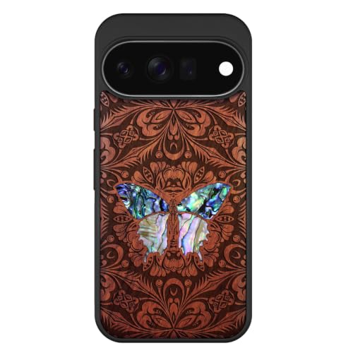 Coque pour Pixel 11 compatible MagSafe en bois papillon rosé