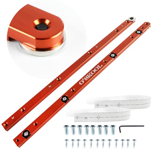 O'SKOOL Miter Bar for Table Saw Sled, 17 Inch Aluminum Miter Slot Runner Set with Adjustable Expansion Collars, Fits 3/4" x 3/8" T-Shaped and U-Slots, Crosscut Sled Bars, 2 Pack, PTA024