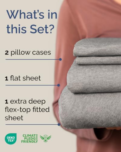 Image of Flex Top Split Head King Sheet Set - 4 Piece Extra Deep - Heathered Grey
