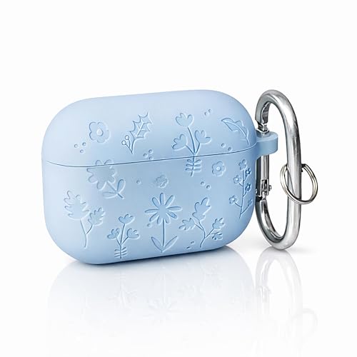 Image of Emoh Roced Case for Airpods Pro 3,Silicone Flower Engraved Cases Compatible with Apple AirPods Pro 3rd Generation 2025, Shockproof, Anti-Scratch, Protective Case Cover (Sky Blue, for AirPods pro 3)