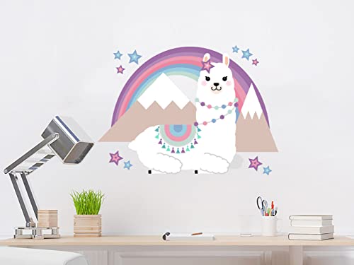 Llama Wall Decal Pastel Rainbow And Stars Vinyl Sticker Alpaca Llama Custom Girl Decal Mountains Llama Wall Mural For Kids Room Decor Ns2144 (38" Tall X 55" Wide Inches) #TOP4